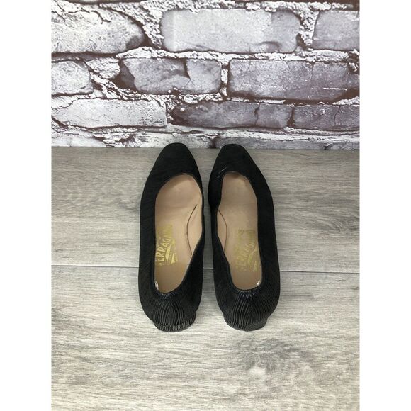 Salvatore Ferragamo Black Leather Designer Block Heels Women’s Sz 7AAA US/37.5EU - Picture 5 of 16